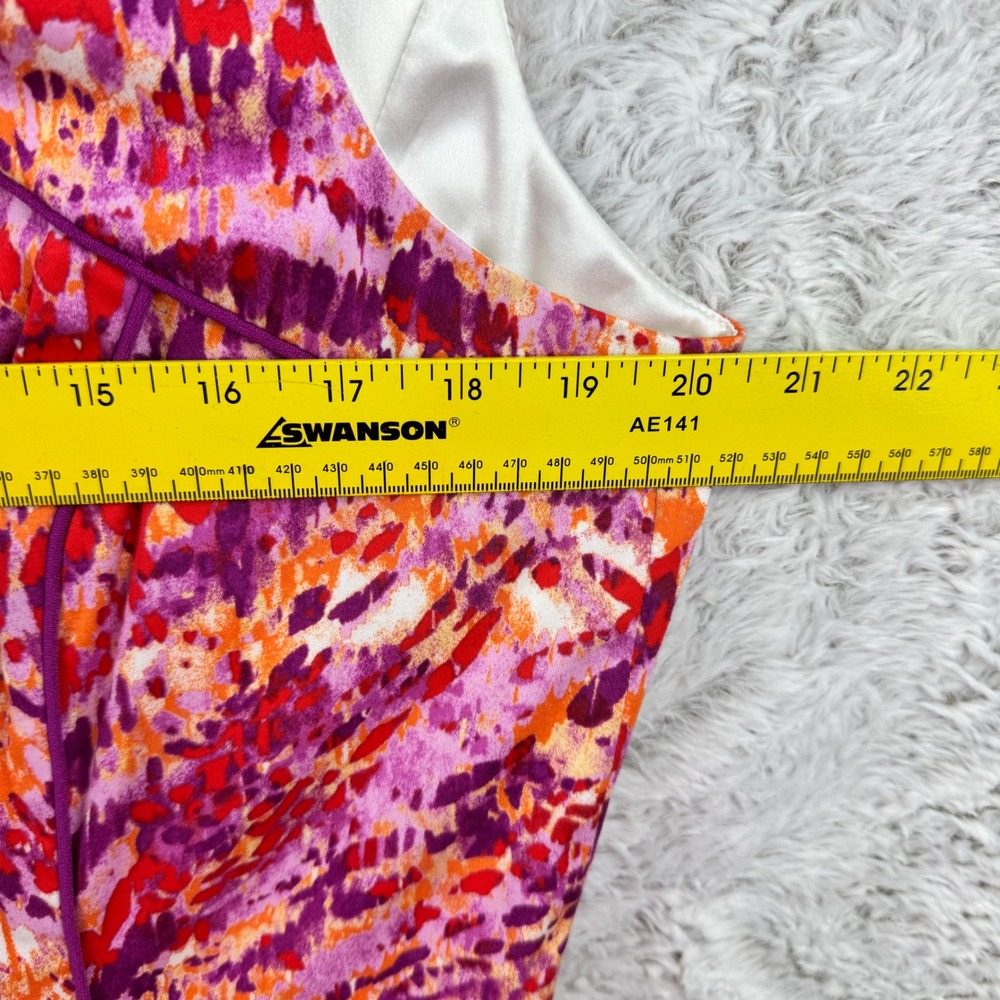 Alex Marie Sheath Dress Womens 14 Purple Pink Orange Abstract Print Sleeveless - Picture 13 of 14